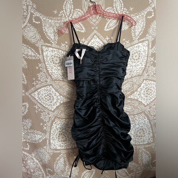 Oh Polly All For You Black Lace Trim Satin Mini Dress - Picture 8 of 10